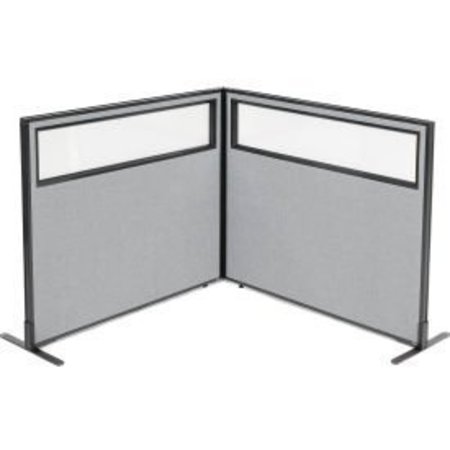 GLOBAL EQUIPMENT Interion    Freestanding 2-Panel Corner Room Divider w/Partial Window 48-1/4"W x 42"H Panels Gray 695024GY